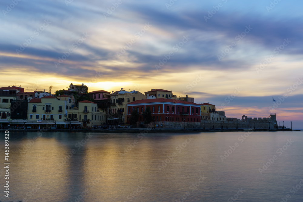 Chania Crete old Venetian port during sunset