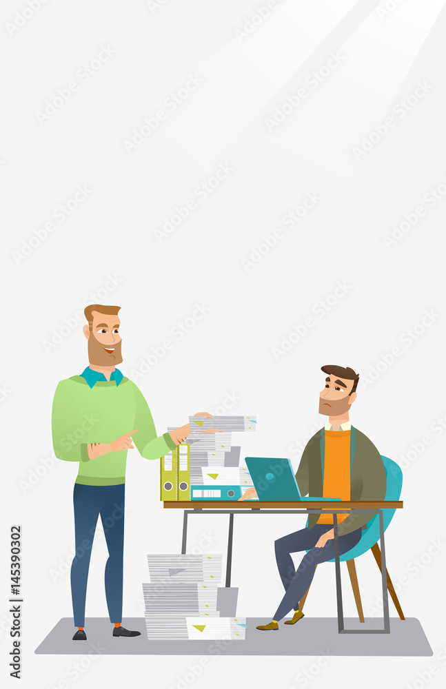 Employee receiving lot of paperwork. Employee receiving lot of paperwork.