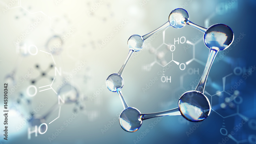 3d illustration of molecule model. Science background with molecules and atoms - obrazy, fototapety, plakaty 