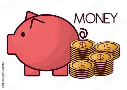 piggy bank and stack of coins icon over white background. colorful design. vector illustration