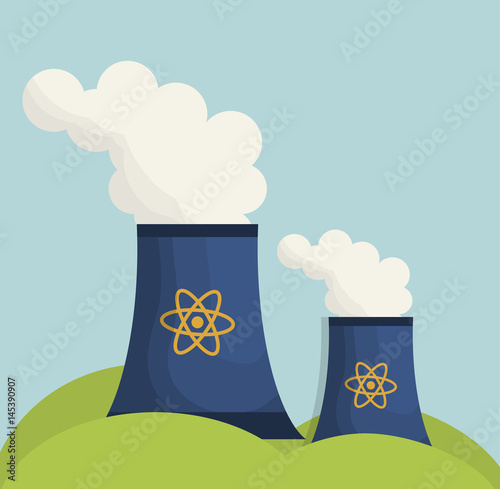 nuclear plant icon over landscape background. colorful design. vector illustration