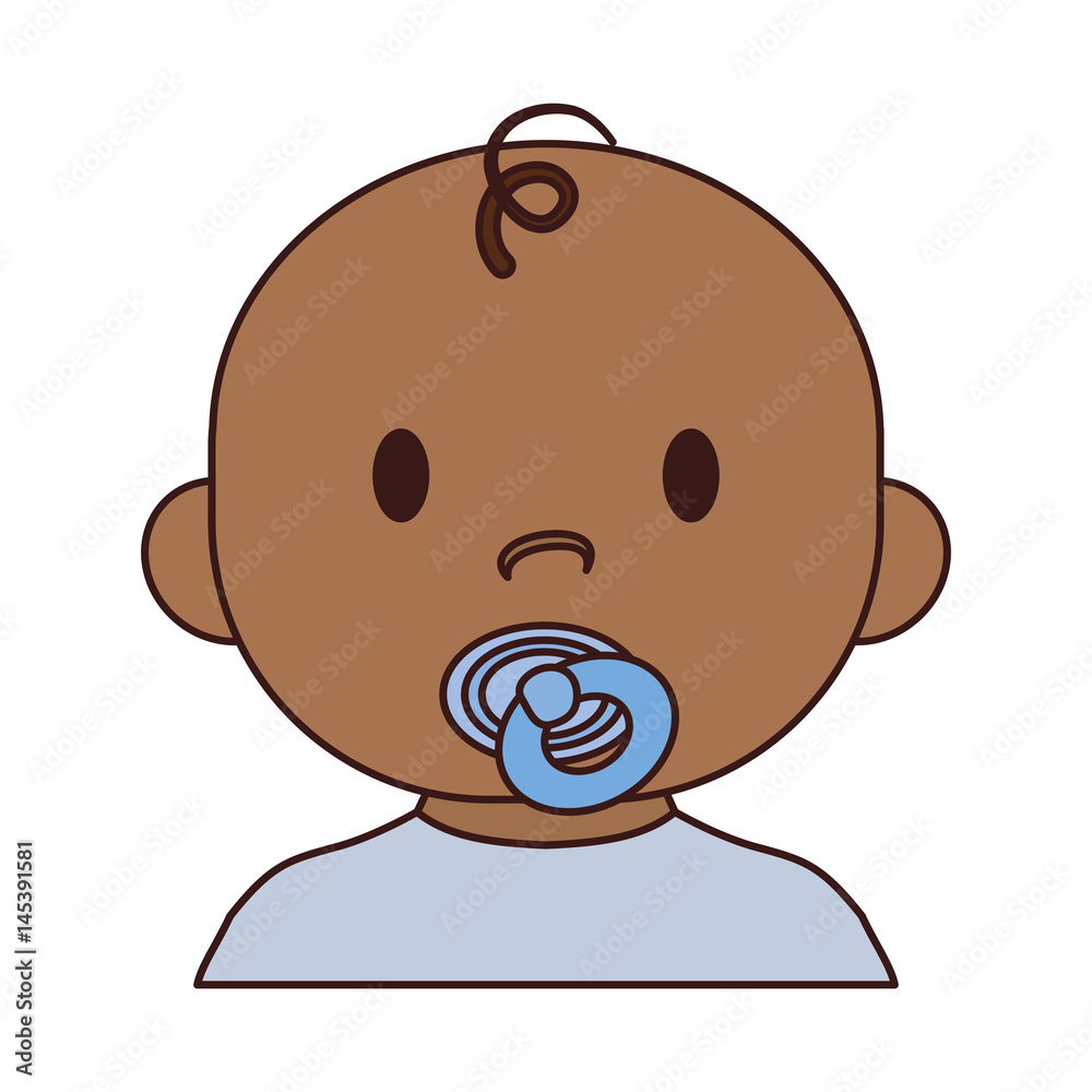 Obraz premium cute baby boy with pacifier, cartoon icon over white background. colorful design. vector illustration