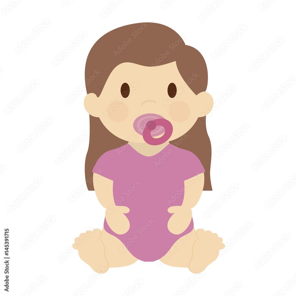 cute baby girl with pacifier, cartoon icon over white background. colorful design. vector illustration cute baby girl with pacifier, cartoon icon over white background. colorful design. vector illustration