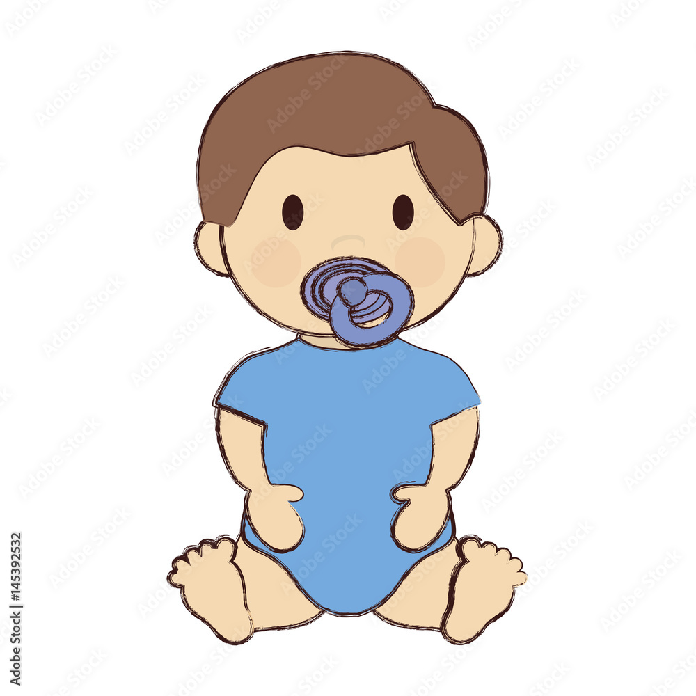 cute baby boy with pacifier, cartoon icon over white background. colorful design. vector illustration cute baby boy with pacifier, cartoon icon over white background. colorful design. vector illustration