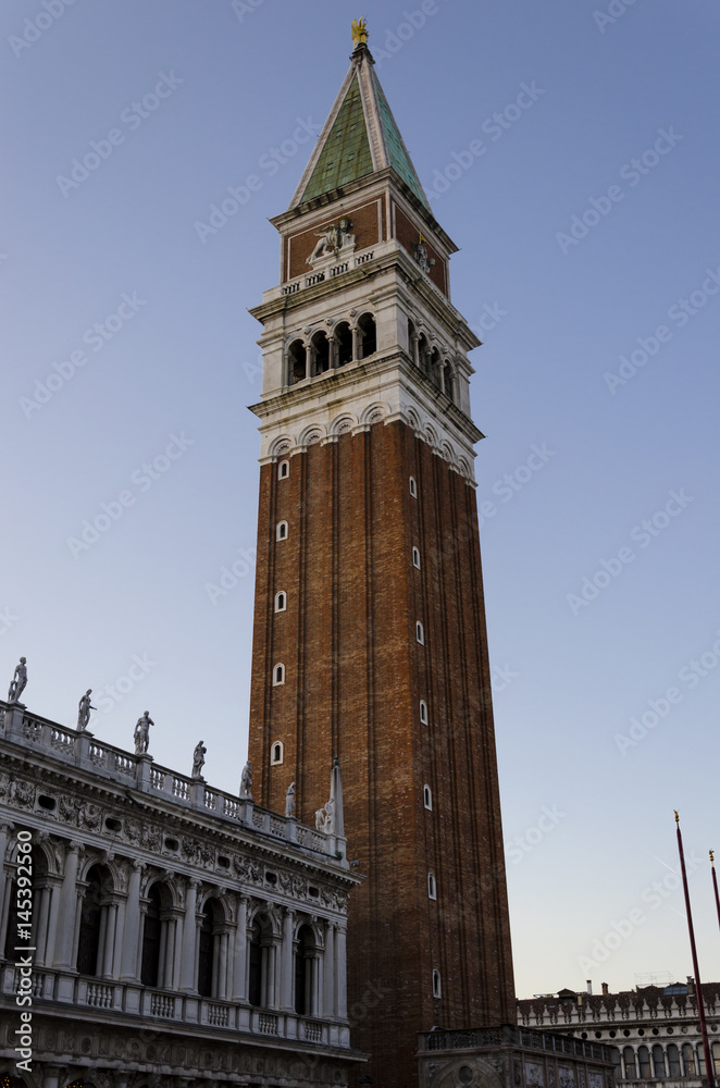 saint marc bell tower, view of the saint marc bell tower in the blue hour, venice, italy