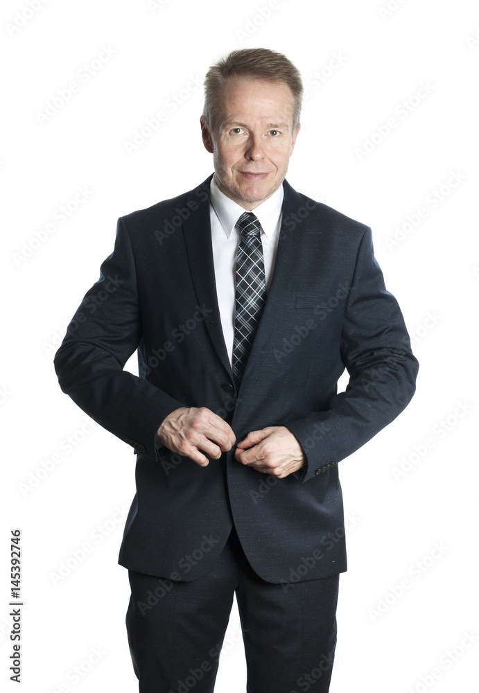 Middle-aged businessman in suit isolated on white background Middle-aged businessman in suit isolated on white background