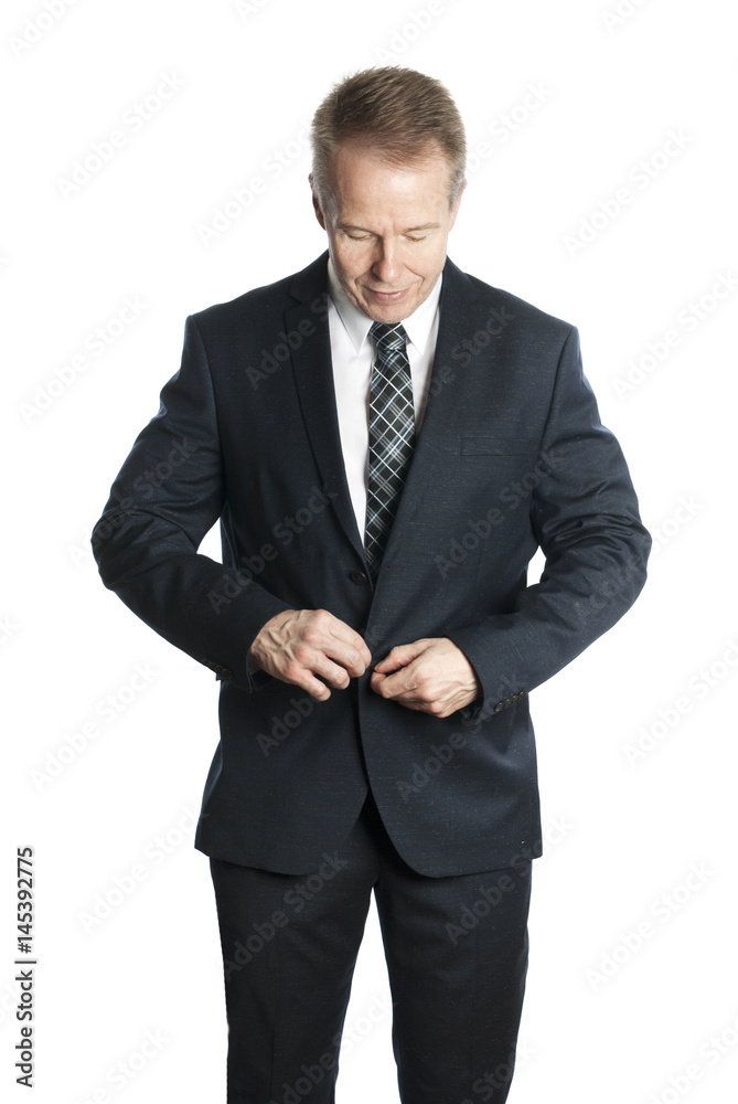 Middle-aged businessman in suit isolated on white background Middle-aged businessman in suit isolated on white background