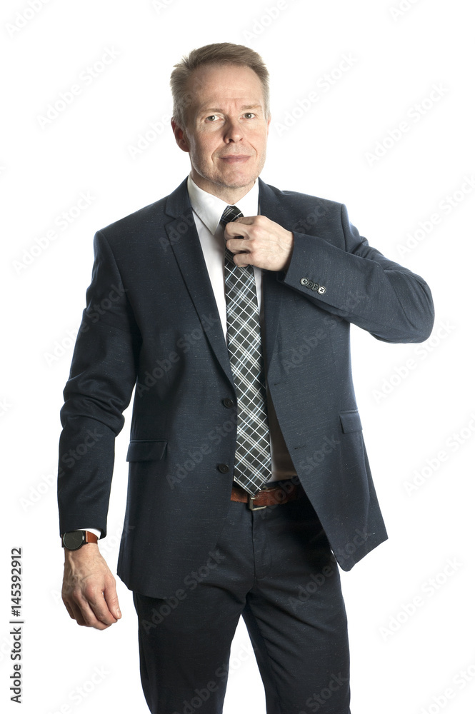 Middle-aged businessman in suit isolated on white background Middle-aged businessman in suit isolated on white background