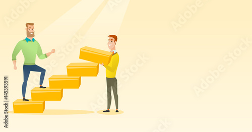 Businessman running upstairs vector illustration.