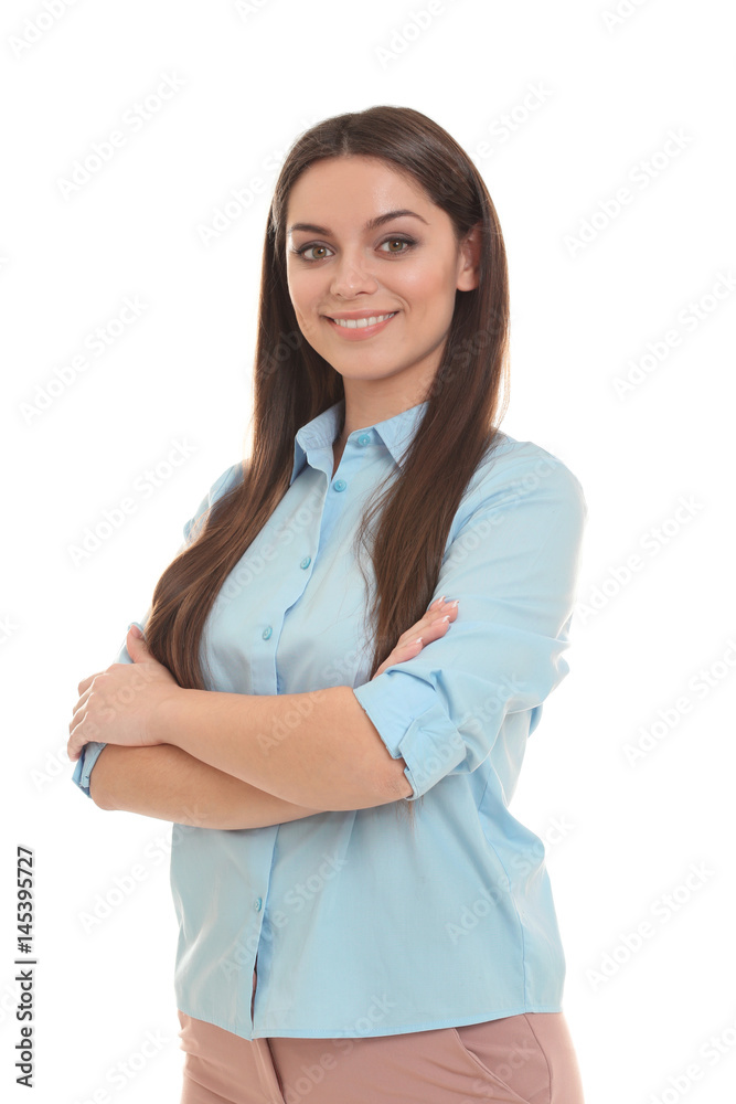 Young beautiful woman on white background Young beautiful woman on white background