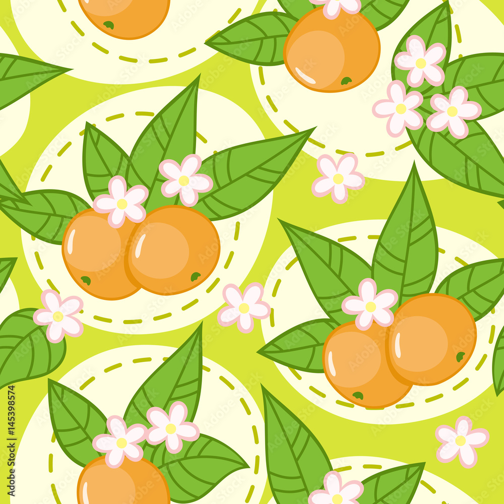 Seamless green pattern with fresh oranges and flowers. Vector illustration Seamless green pattern with fresh oranges and flowers. Vector illustration
