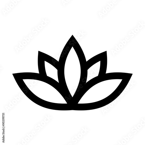 Lotus plant symbol. Spa and wellness theme design element. Flat black vector illustration.