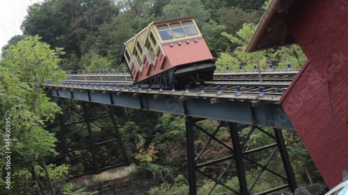 Monongahela Incline Enters Lower Station In Pittsburgh, Pennsylvania, USA HD