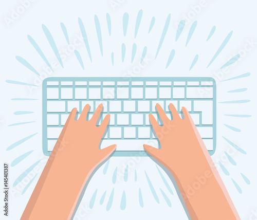 hand working on keyboard at work space with equipment flat design top view,vector illustration