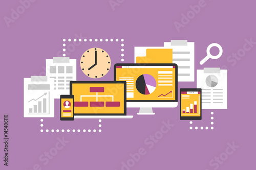 Statistics and e-business. Vector illustration. Device