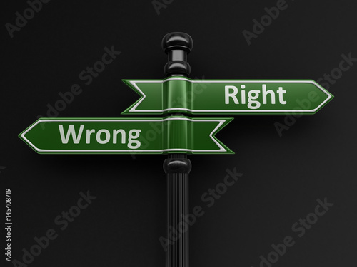 Obraz na płótnie Wrong and wright pointers on signpost. Image with clipping path 
