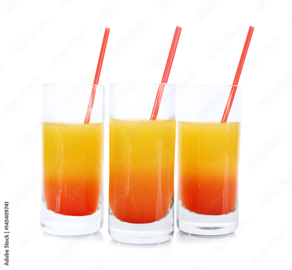 Tequila sunrise cocktails, isolated on white Tequila sunrise cocktails, isolated on white