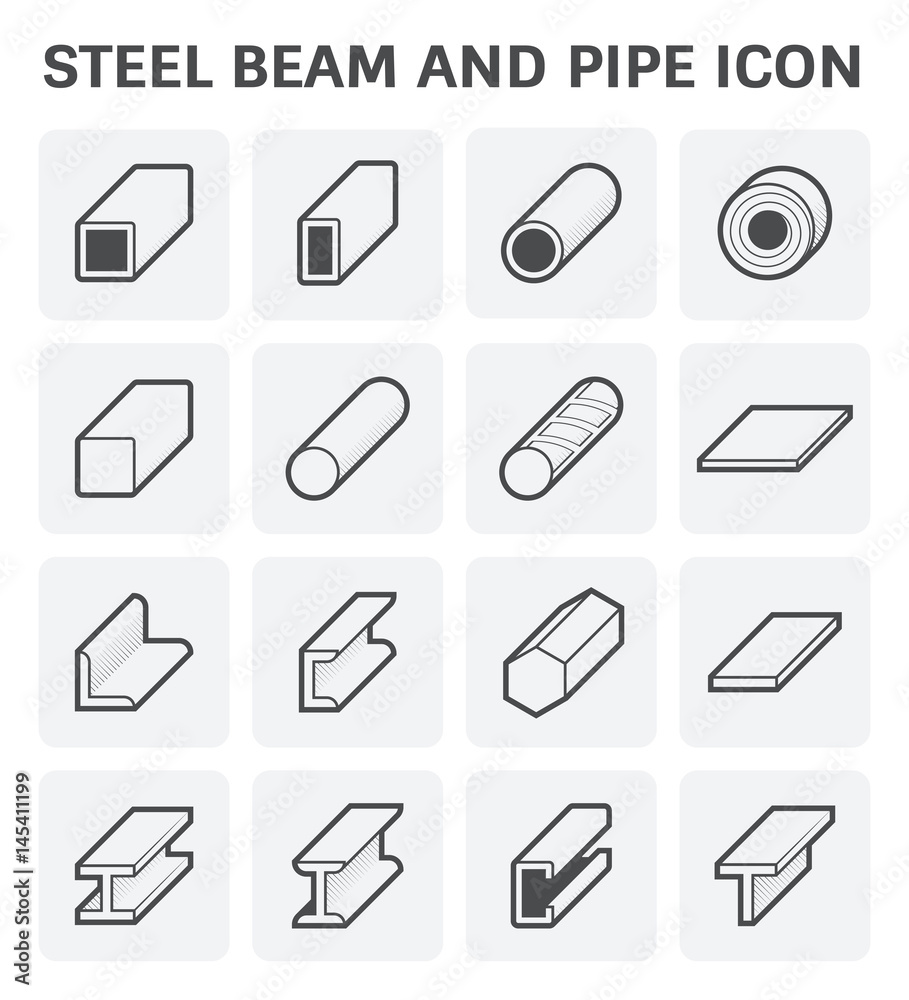 Vector icon of steel pipe and beam product for construction industry work. Vector icon of steel pipe and beam product for construction industry work.