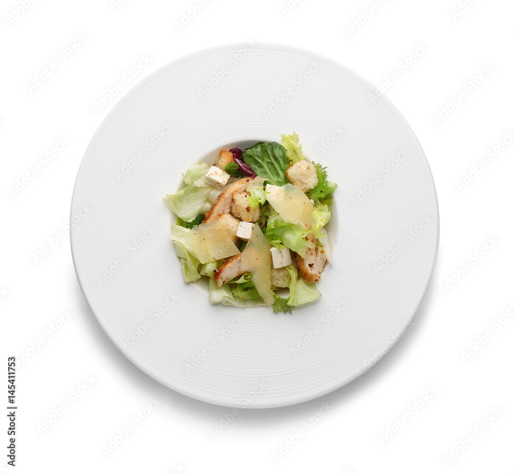 Plate with chicken salad on white background Plate with chicken salad on white background
