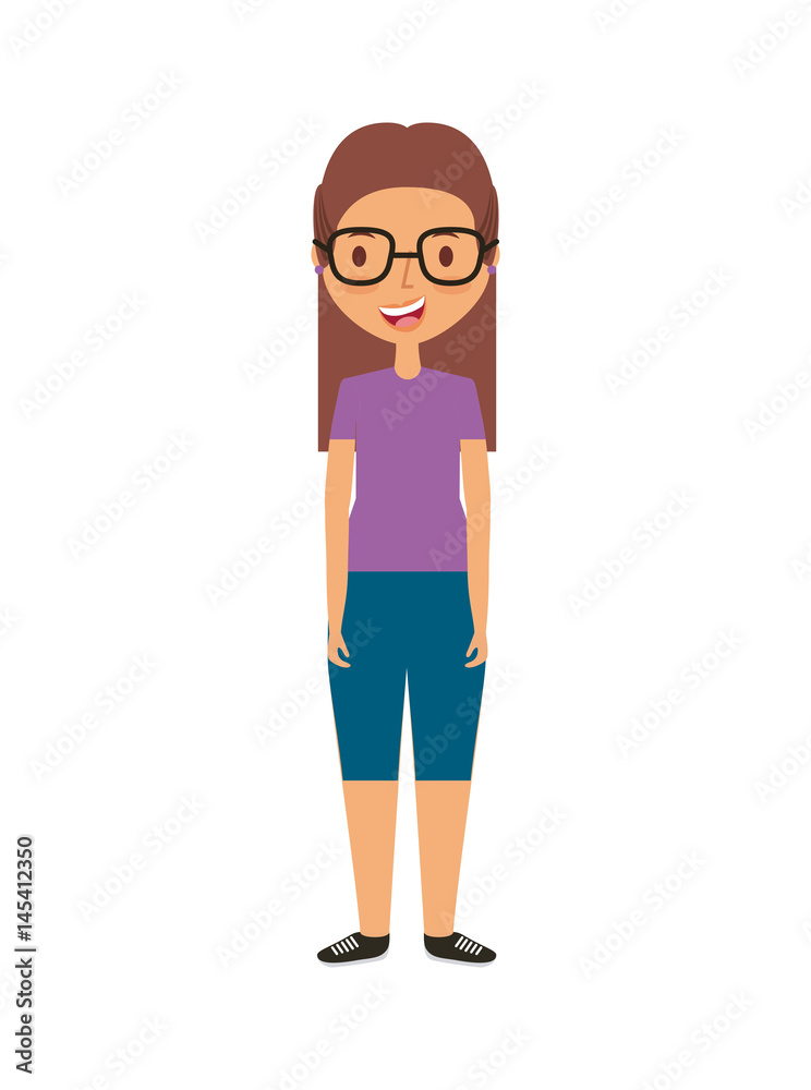 cartoon young girl smiling and wearing casual clothes icon over white background. colorful design. vector illustration cartoon young girl smiling and wearing casual clothes icon over white background. colorful design. vector illustration