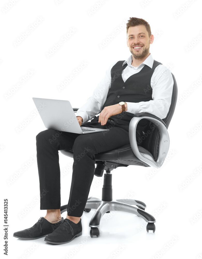 Handsome young man with laptop on white background Handsome young man with laptop on white background