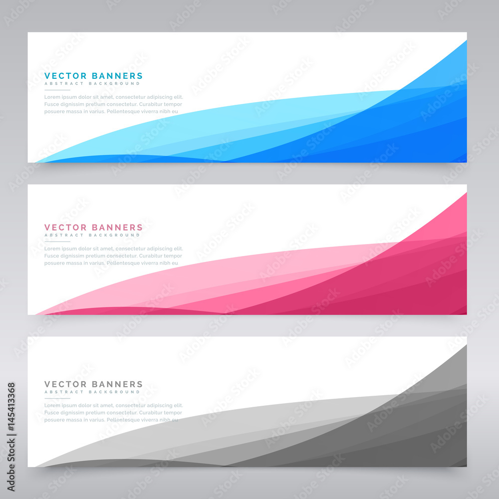 clean wave banners set of three