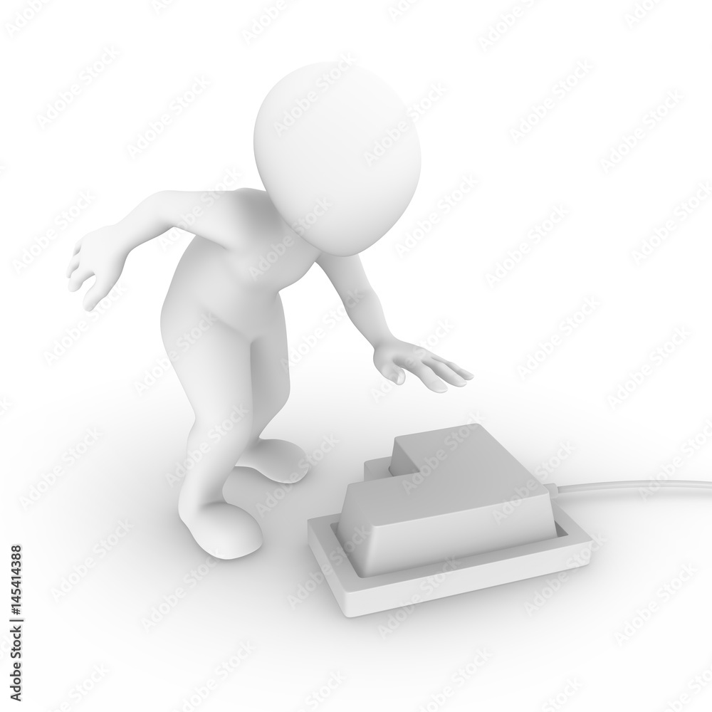 3d man presses the blank enter button. 3d man presses the blank enter button.