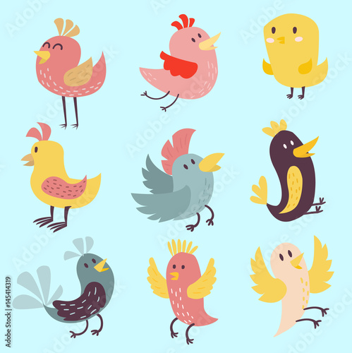 Cute birds vector set illustration cartoon colorful