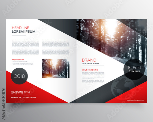 creative red and black bifold brochure or magazine cover page design template photo