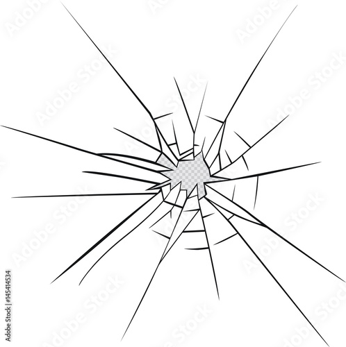 Broken glass effect. Hole in the broken glass .Vector illustration.