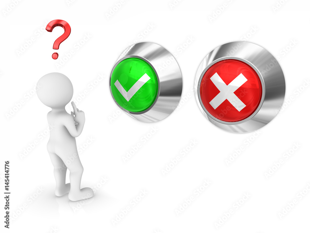 3d small people. Yes / no buttons. 3d small people. Yes / no buttons.