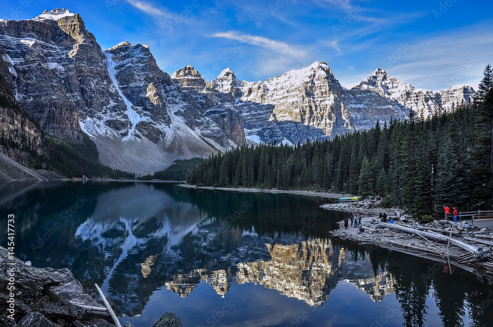 Reflections in the morning at lake Moraine, Banff National Park, Canada