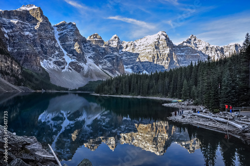 Reflections in the morning at lake Moraine, Banff National Park, Canada