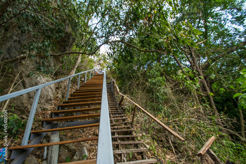 Fototapeta Naklejka Na Ścianę i Meble -  walkway stair in the forest Chaloem  Rattanakosin National Park, Kanchanaburi, Thailand