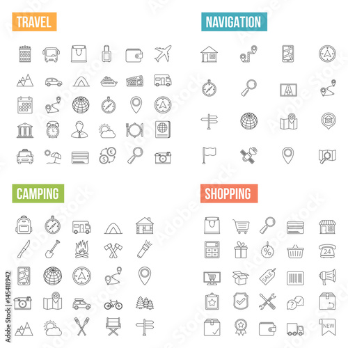 Travel and Shopping Line Icons