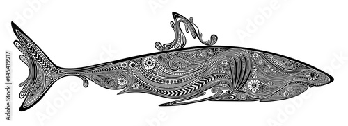 Vector silhouette of a shark of beautiful patterns