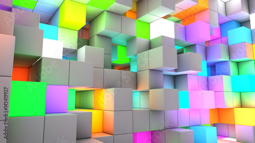 3D rendering abstract background color light cubes