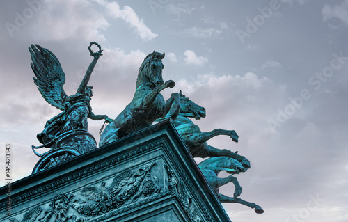 Photography Three horse chariot on top of Prague National Theater