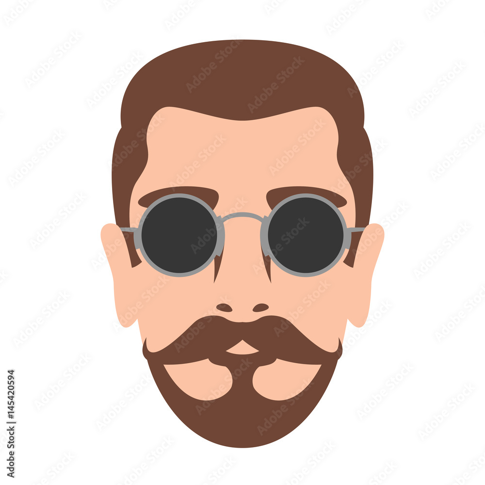 , bearded man with glasses head face vector illustration