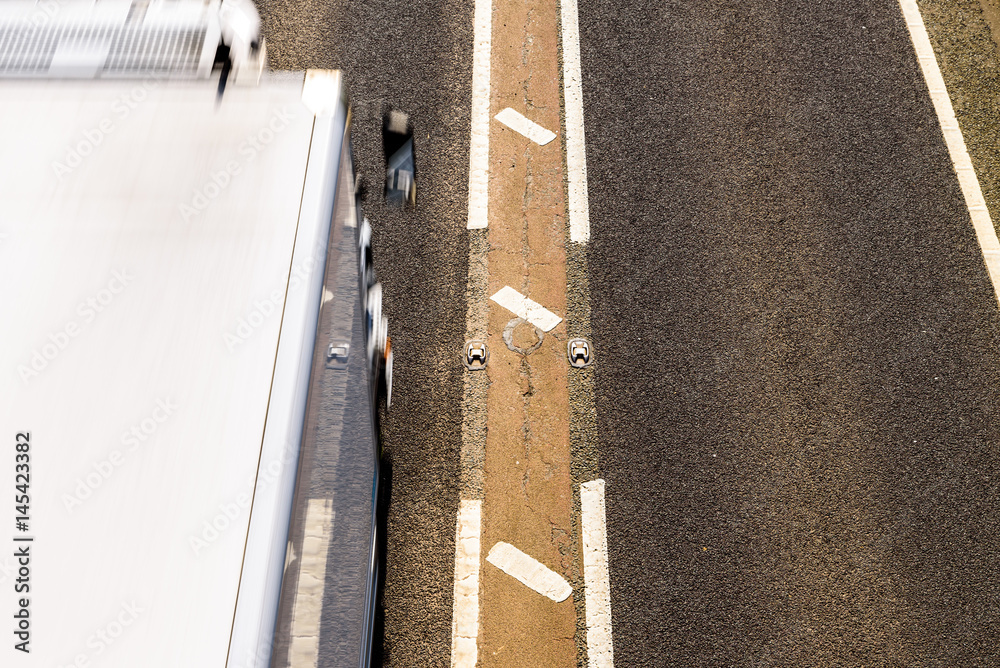 Fototapeta premium Overhead View of UK Motorway Road Sunny Day