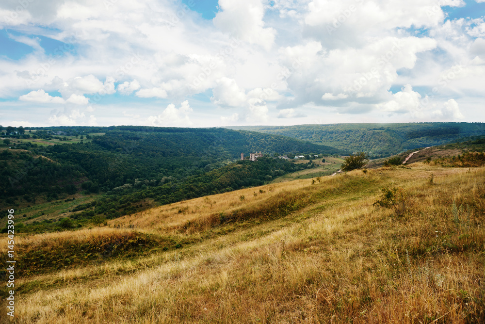 Naklejka premium Scenic view of Chervonohorod Castle ruins Nyrkiv village, Ternopil region, Ukraine