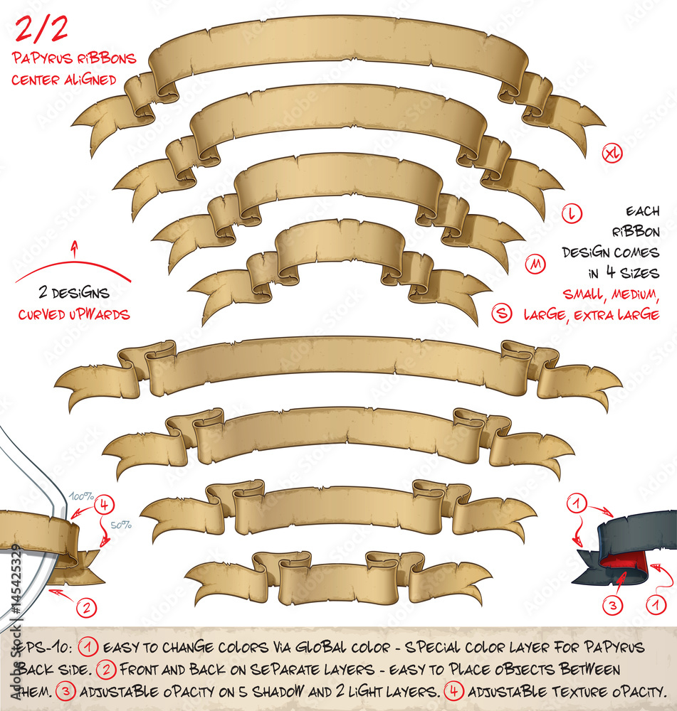 Papyrus Ribbons Curved Upwards 2 – Two Designs by Four Sizes