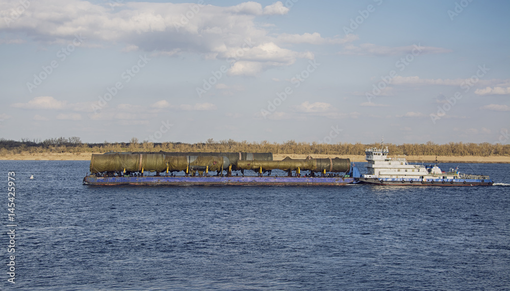 Cargo transportation ship. freight ship on the river