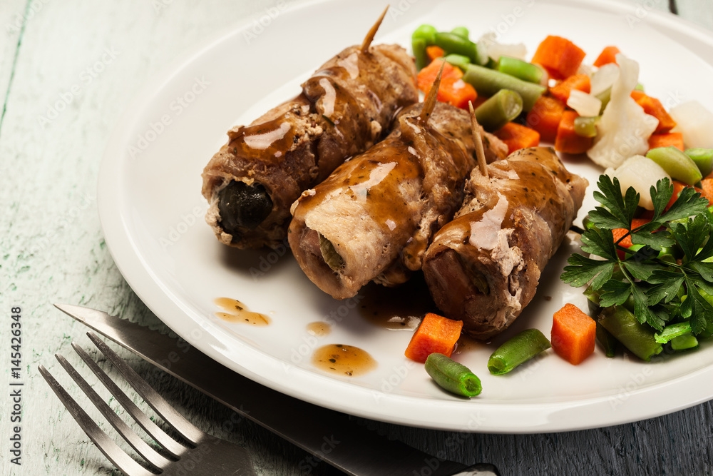 Pork rolls and vegetables Pork rolls and vegetables