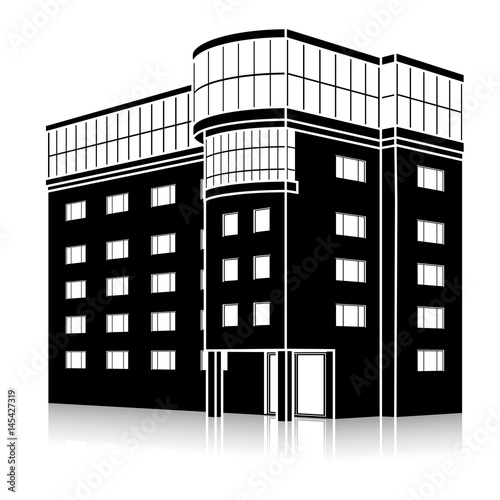 silhouette office building with an entrance and reflection