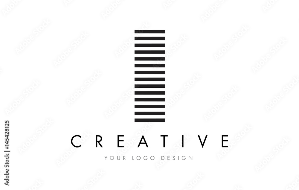 I Zebra Letter Logo Design with Black and White Stripes I Zebra Letter Logo Design with Black and White Stripes
