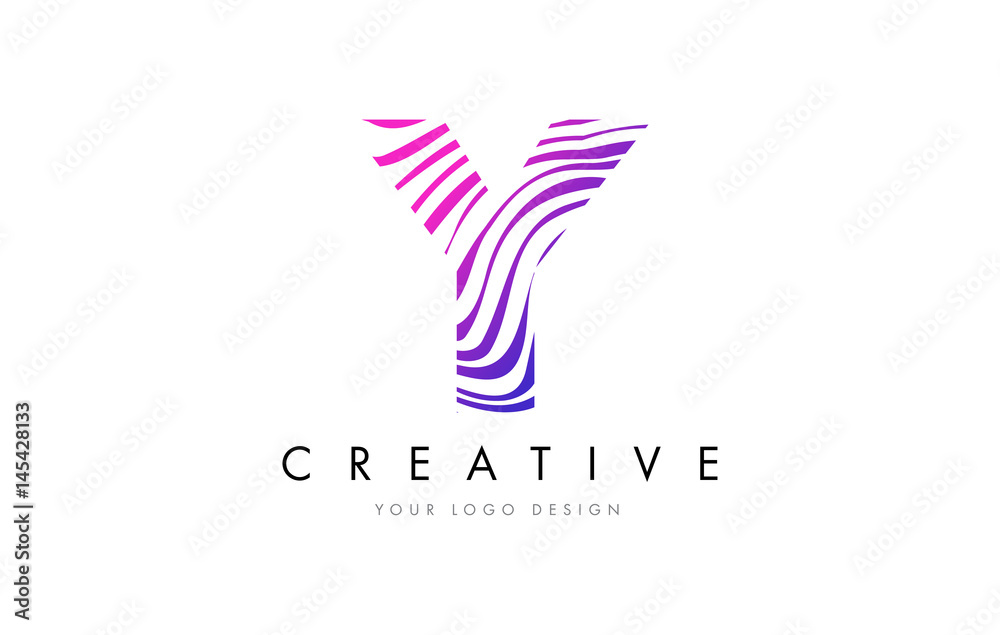 Y Zebra Lines Letter Logo Design with Magenta Colors Y Zebra Lines Letter Logo Design with Magenta Colors