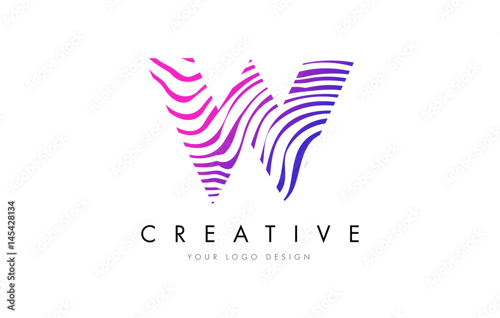 Fototapeta premium W Zebra Lines Letter Logo Design with Magenta Colors