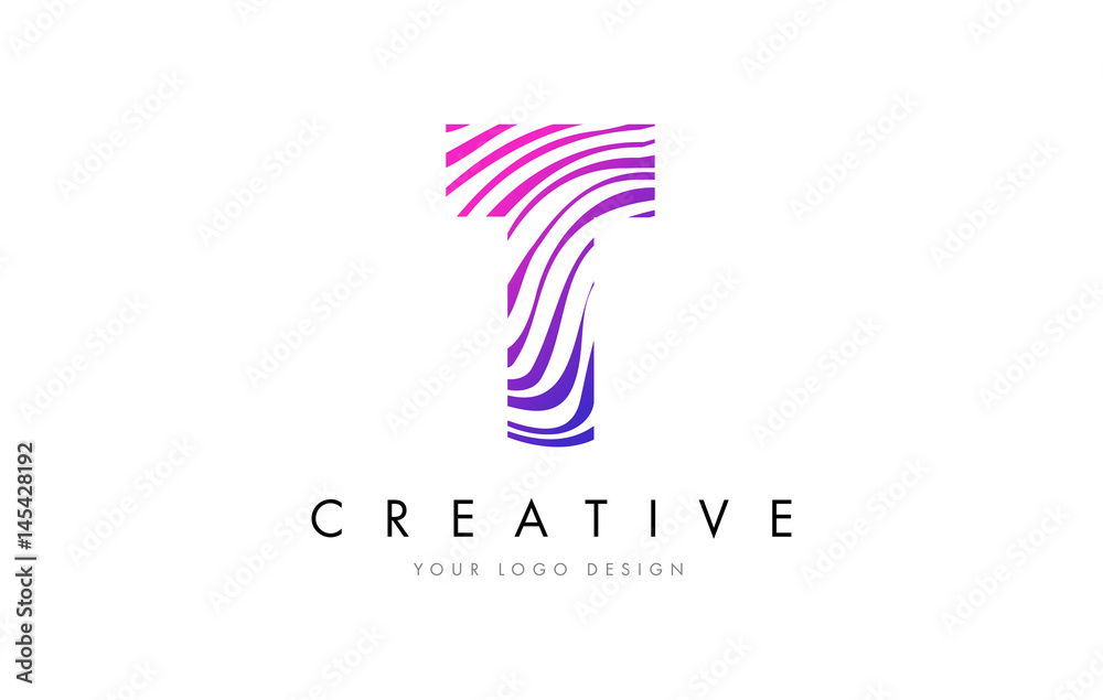 T Zebra Lines Letter Logo Design with Magenta Colors T Zebra Lines Letter Logo Design with Magenta Colors