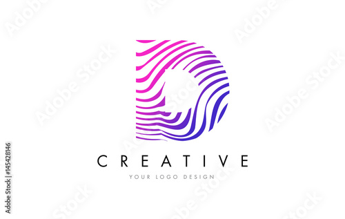 D Zebra Lines Letter Logo Design with Magenta Colors